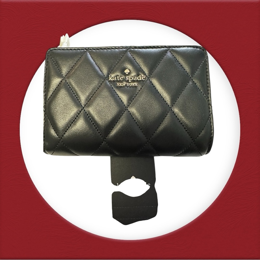 NWT Kate Spade Carey Medium Compact Bifold Wallet Black KG424